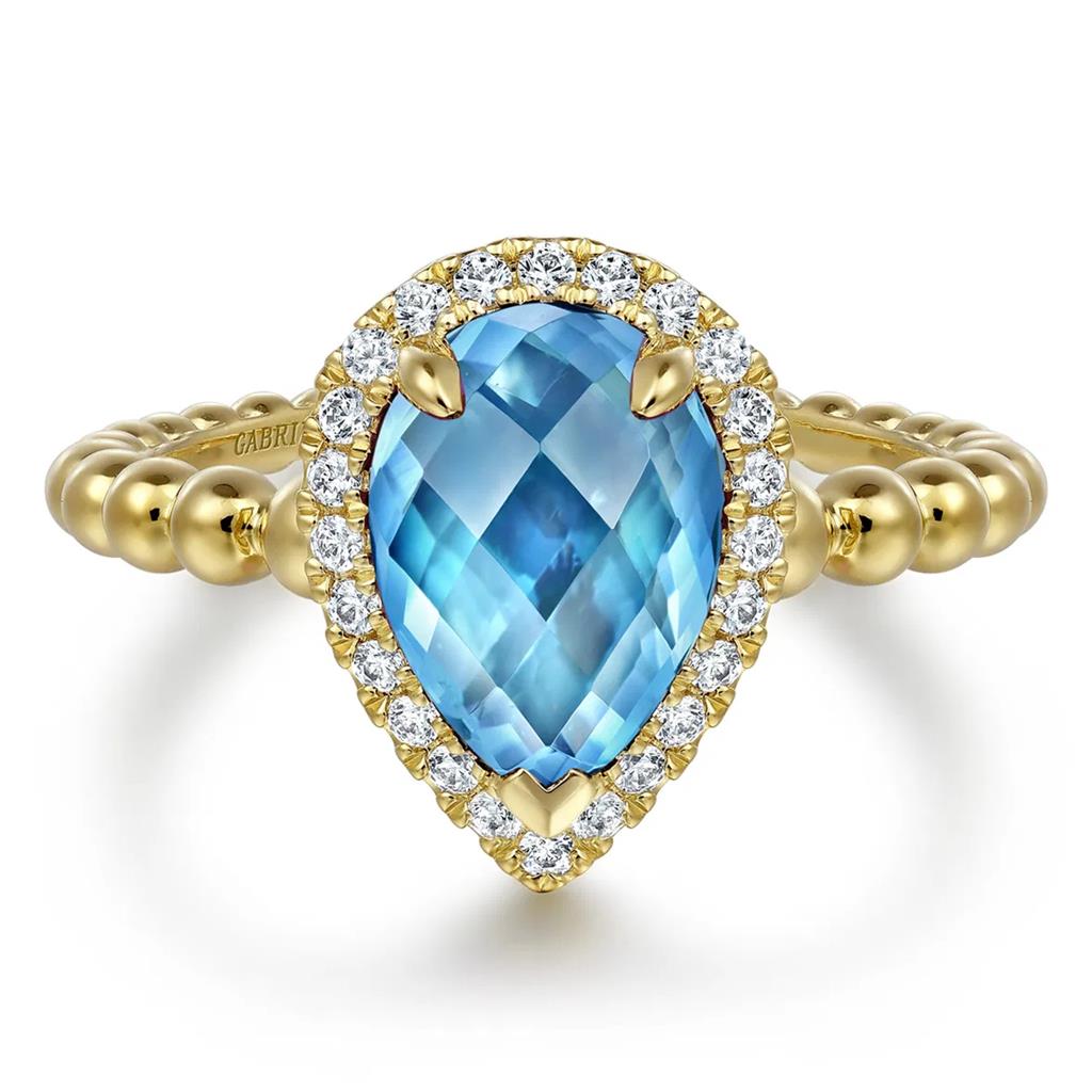 Gabriel & Co 14K Yellow Gold Diamond and Blue Topaz Fashion Ring LR52524Y45BT