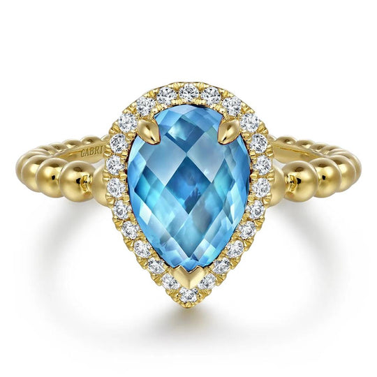 Gabriel & Co 14K Yellow Gold Diamond and Blue Topaz Fashion Ring LR52524Y45BT