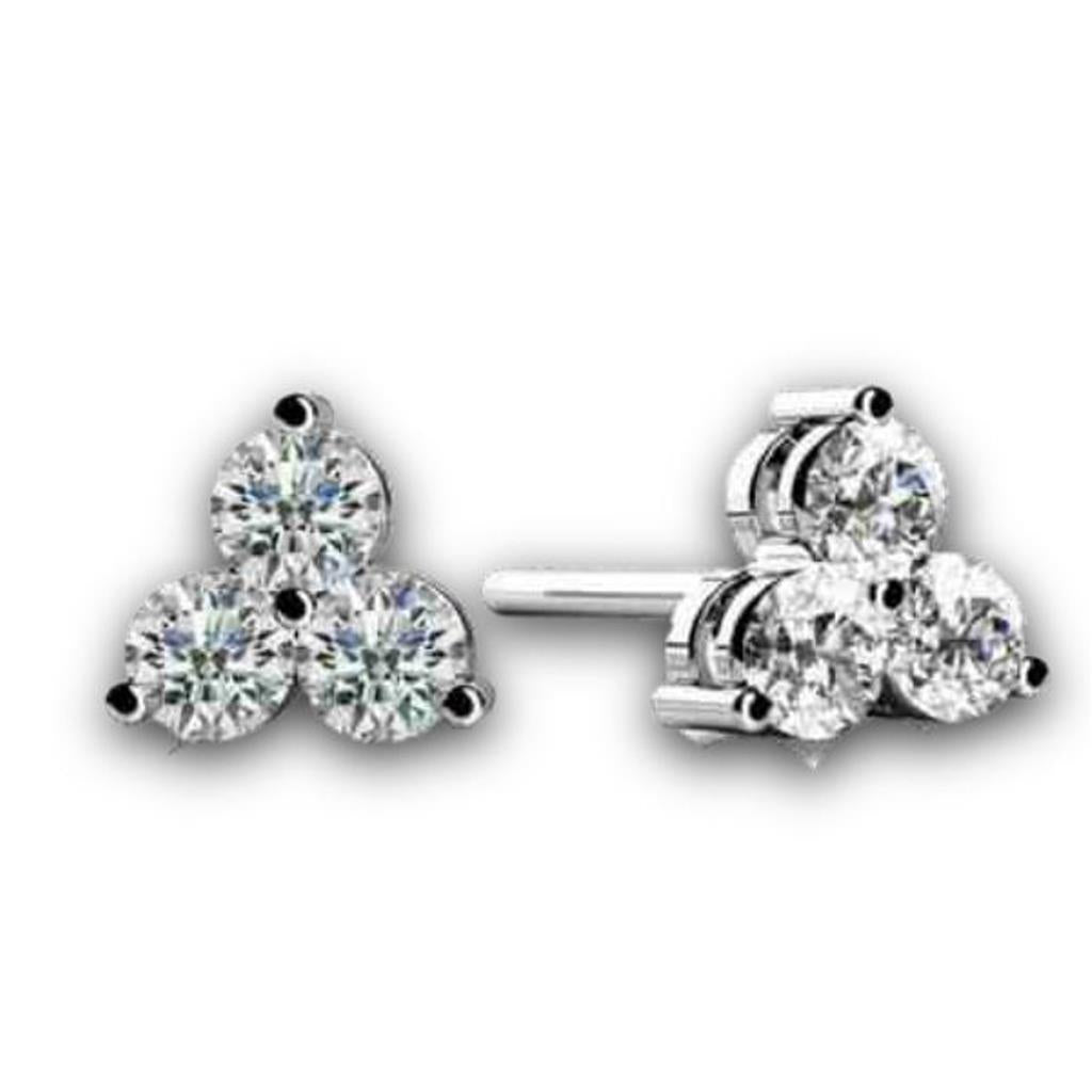 14K White Floral 3 Stone Diamond Studs E3-100-W