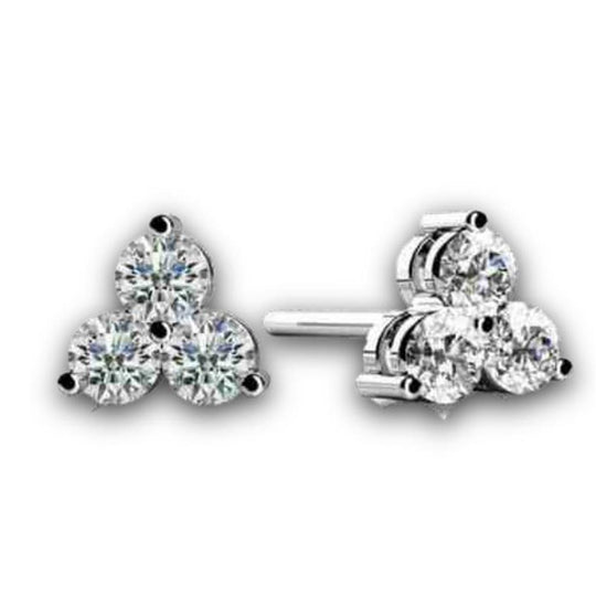 14K White Gold Floral 3 Stone Diamond Studs E3-100-W
