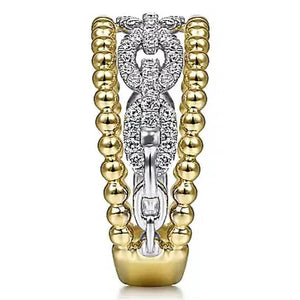 Gabriel & Co 14K Yellow & White Gold Pave Diamond Link and Bujukan Bead Ring LR51783M45JJ