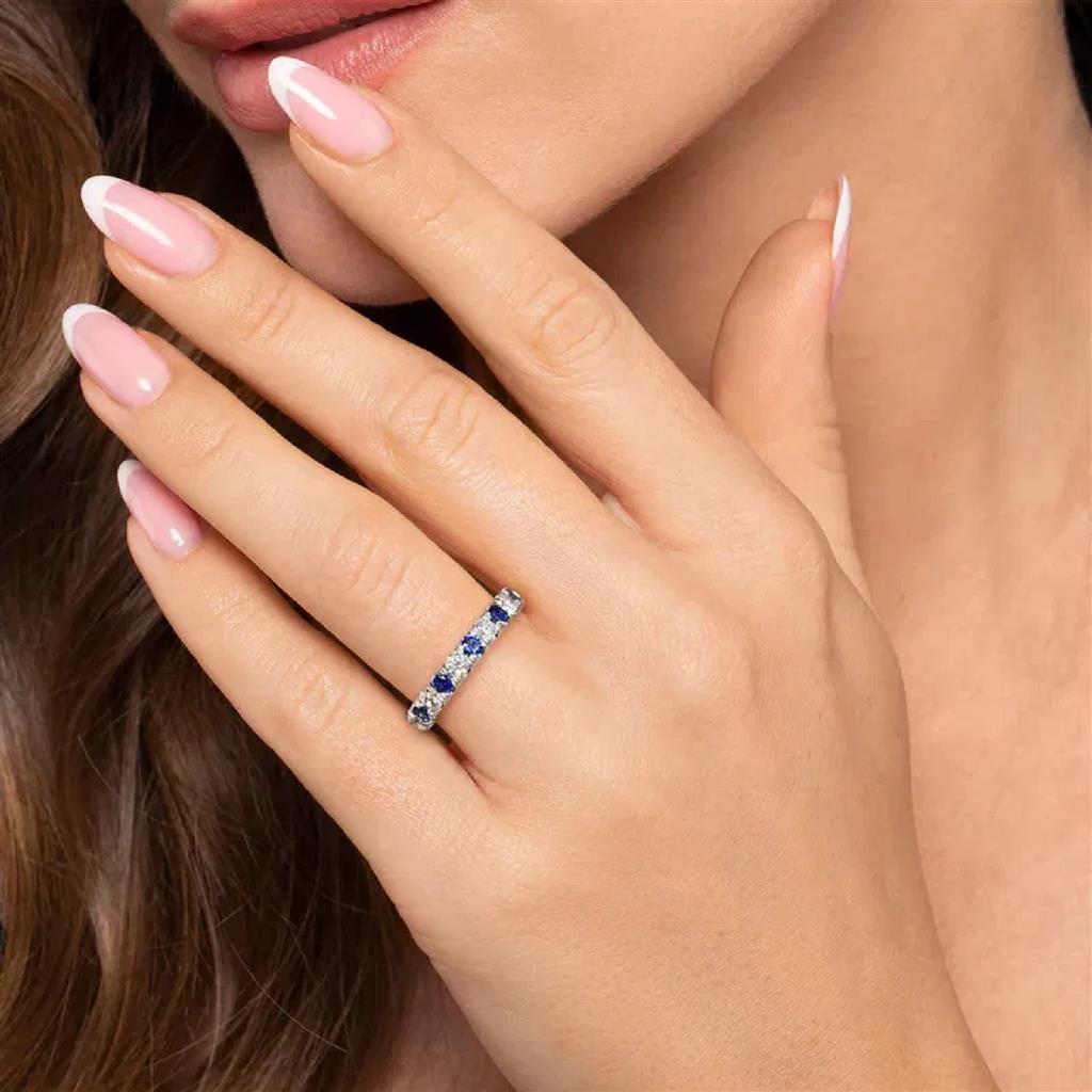 Gabriel & Co 14K White Gold 11 Stone Diamond and Blue Sapphire Band AN14192W44SA