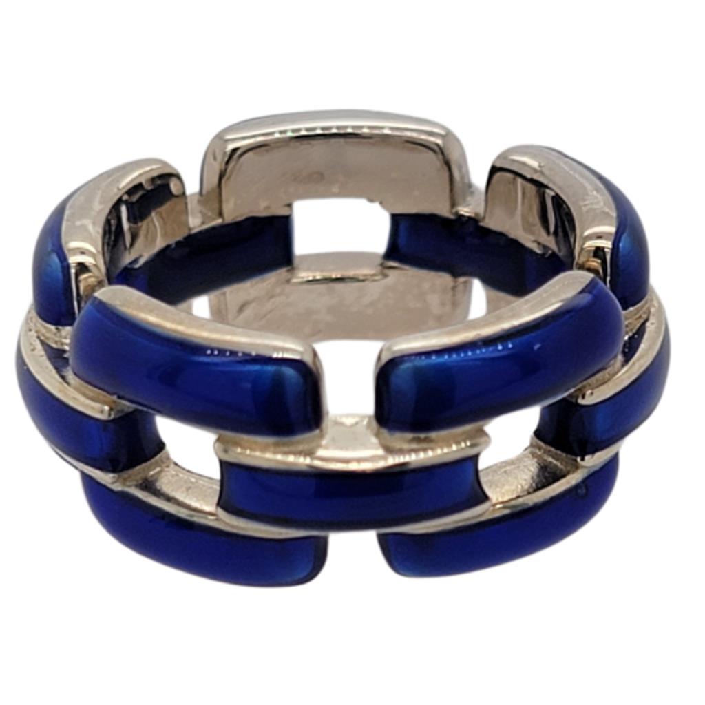 Soho Sterling Silver Cobalt Enamel Chain Link Ring AR900LCOBALT