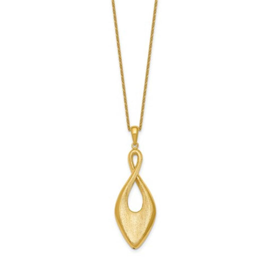 Sterling Silver Gold Plated Polished & Brushed Twist Drop Necklace QLF1560-16