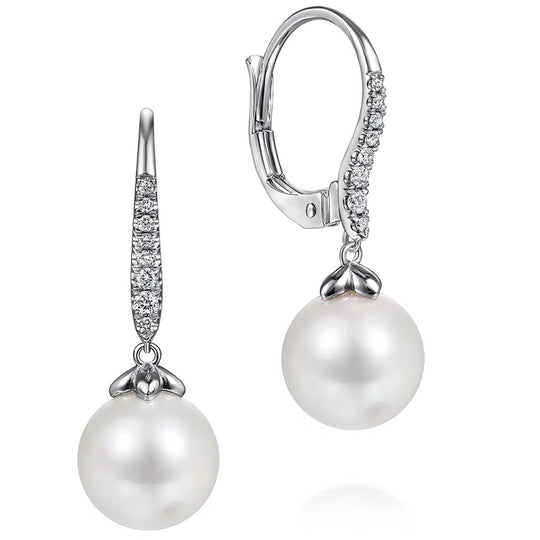 Gabriel & Co 14K White Gold Diamond and Pearl Drop Earrings EG13693W45PL