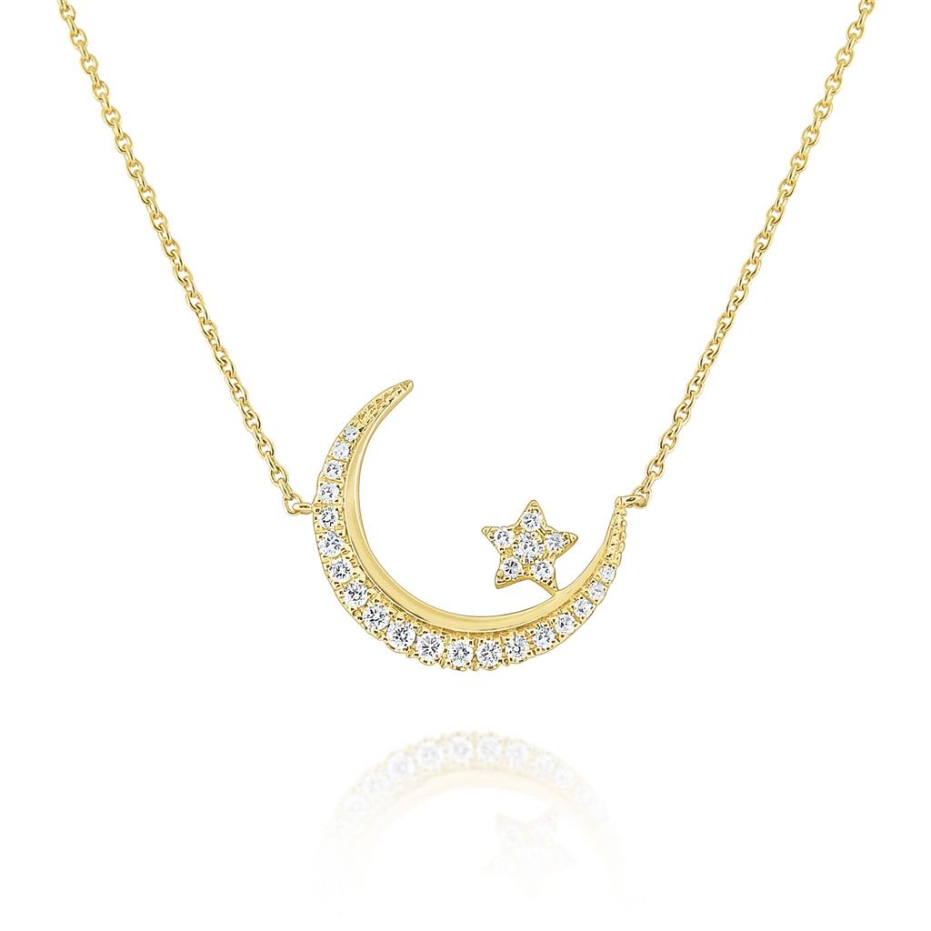 14KTT Moon & Star Diamond Necklace N9179Y