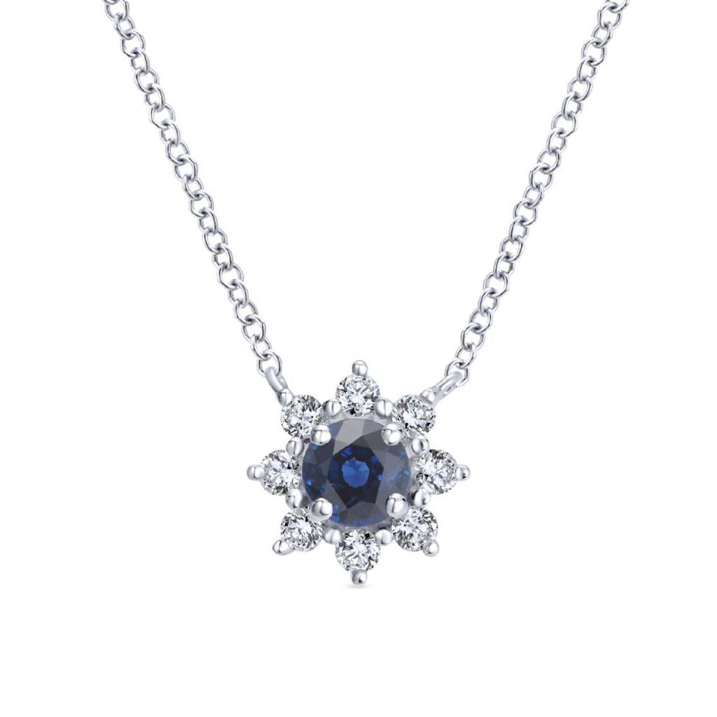 Gabriel 14KW Sapphire Diamond Necklace NK3952W45SA