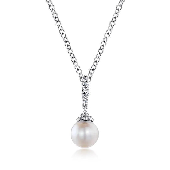Gabriel & Co 14K White Gold Pearl and Diamond Drop Pendant Necklace NK4499W45PL