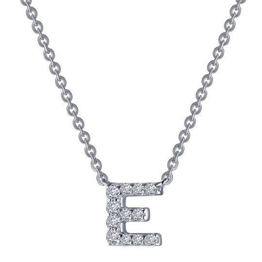 Lafonn Sterling Silver Platinum Plated Letter "E" Simulated Diamond Necklace 9N085CLP20
