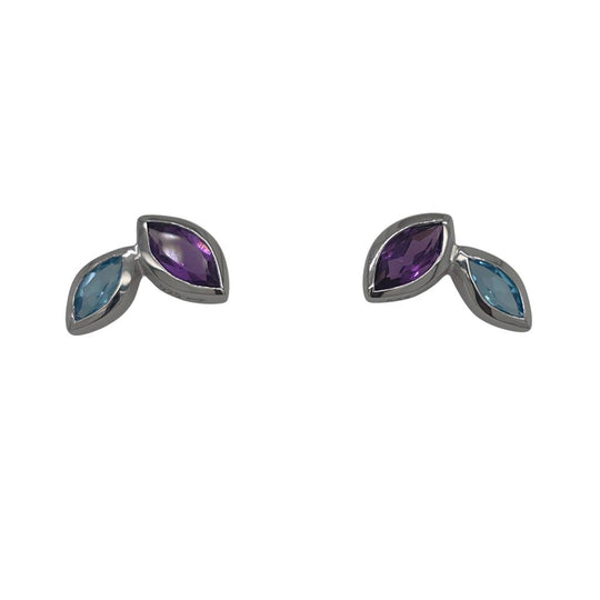 Joryel Vera Sterling Silver Marquise Amethyst & Blue Topaz Studs E4211AMBT