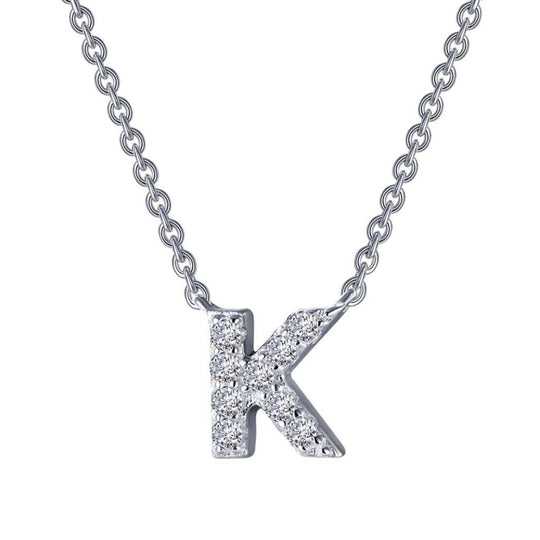 Lafonn Sterling Silver Platinum Plated Letter "K" Simulated Diamond Necklace 9N091CLP20