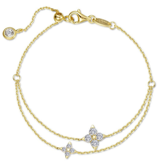Lafonn Sterling Silver Gold Plated Trillium Flower Simulated Diamond Double Chain Station Bracelet B0217CLG72
