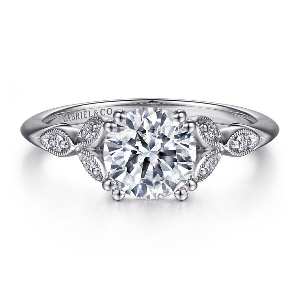 Gabriel & Co 14K White Gold Victorian Floral Engagement Ring ER11721R4W44JJ