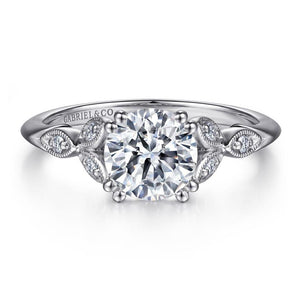Gabriel & Co 14K White Gold Victorian Floral Engagement Ring ER11721R4W44JJ