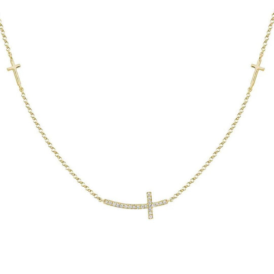 14K Yellow Gold Sideways Diamond Cross Necklace GN658LTY06