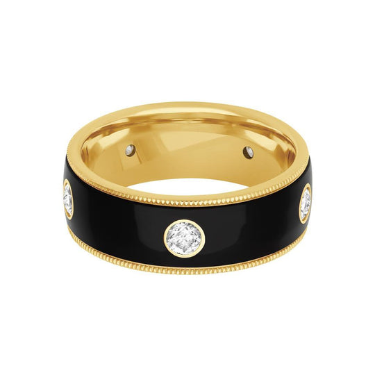 Frederick Goldman 14K Yellow Gold and Black Ceramic Scattered Diamond Ring 22-6273YCEB8-G.00
