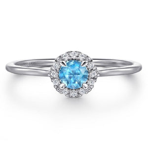 Gabriel 14KW Blue Topaz Diamond Halo Ring LR51264W45BT
