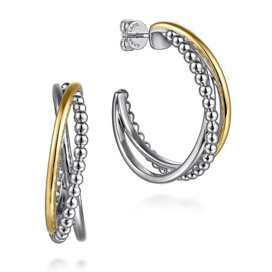 Gabriel & Co Sterling Silver/14K Yellow Gold Bujukan Twisted Multi Row J Hoop Earrings EG15292MZJJJ