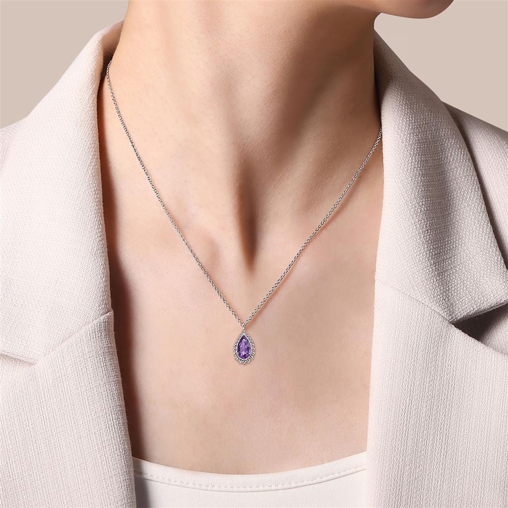 Gabriel & Co Sterling Silver Amethyst Teardrop Bujukan Necklace NK7097SVJAM