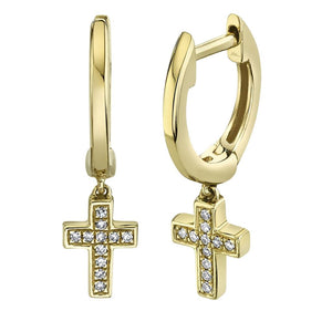 Shy Creation 14K Yellow Gold Diamond Cross Earrings SC22007660