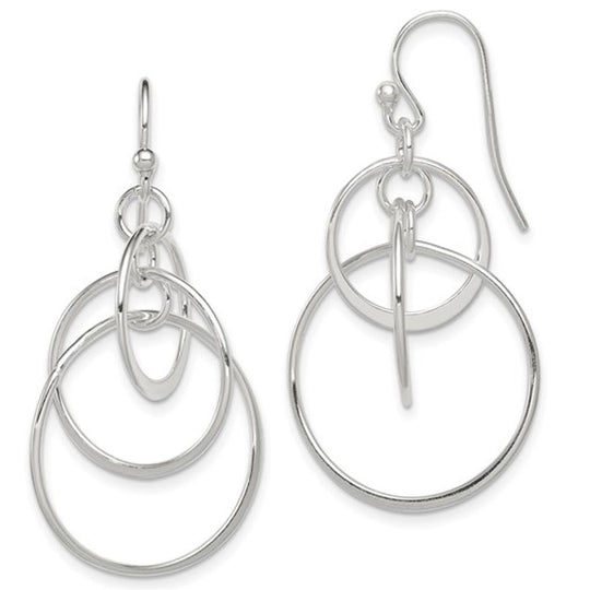 Sterling Silver Interlocking Circle Dangle Earrings QE12080