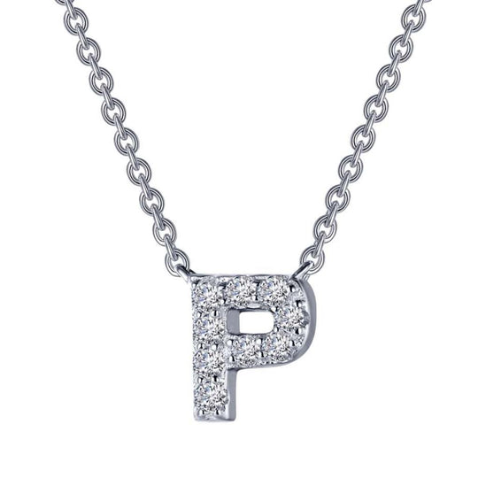 Lafonn Sterling Silver Platinum Plated Letter "P" Simulated Diamond Necklace 9N096CLP20