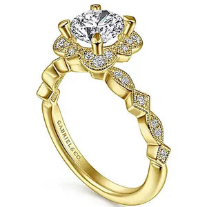 Gabriel 14KY Vintage Inspired Fancy Diamond Halo Engagement Ring ER15231R4Y44JJ