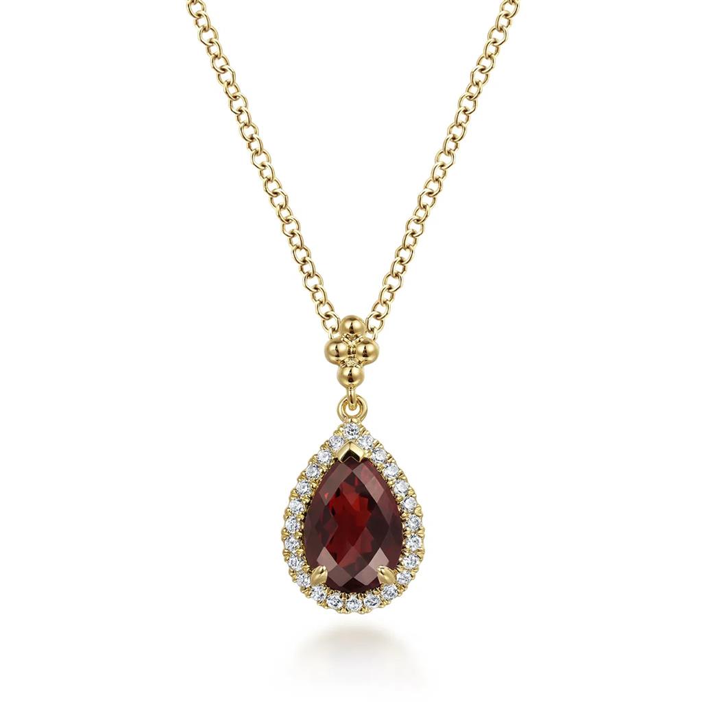 Gabriel & Co 14K Yellow Gold Diamond and Garnet Teardrop Necklace NK7393Y45GN