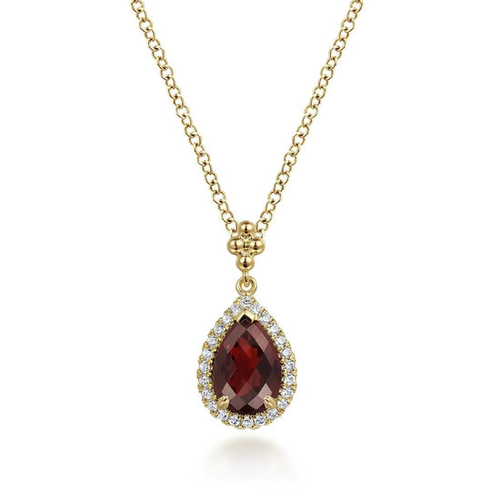 Gabriel & Co 14K Yellow Gold Diamond and Garnet Teardrop Necklace NK7393Y45GN