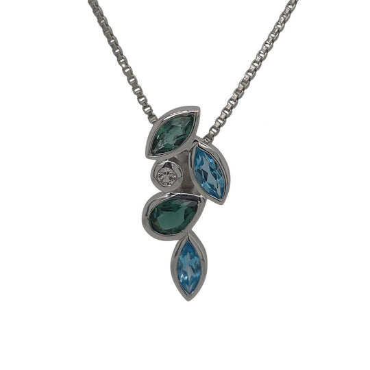 Joryel Vera Sterling Silver Multi Gemstone Floral Frop Pendant P3843BTGQWT