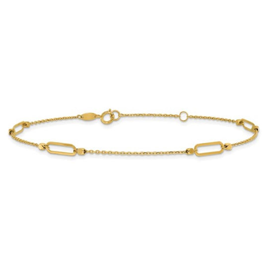 14K Yellow Gold Fancy Link Station Anklet LF1912-9