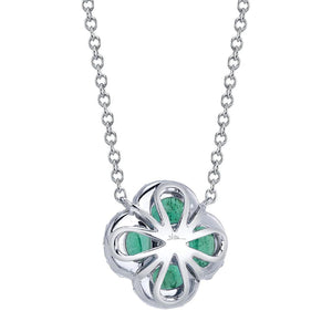 Shy Creation 14K White Gold Diamond and Emerald Clover Necklace SC41002238