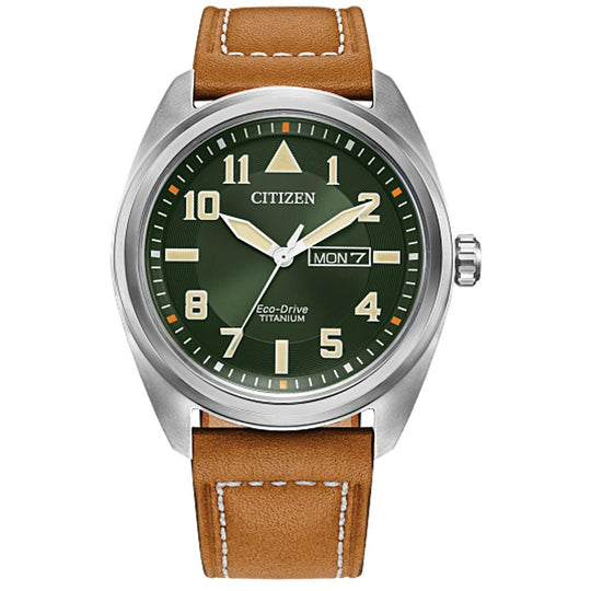 Citizen Titanium Garrison Green Face Eco Drive Watch BM8560-02X