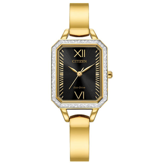 Citizen Gold Tone Stainless Steel Silhouette Crystal Eco Drive Watch EM0982-54E