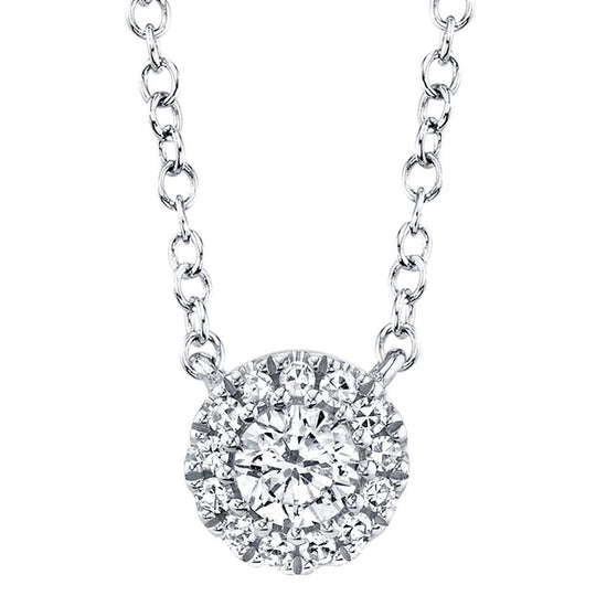Shy Creation 14K White Gold Diamond Halo Necklace SC55002695