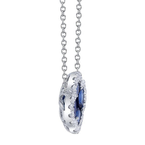 Shy Creation 14K White Gold Diamond and Blue Sapphire Clover Necklace SC41002220