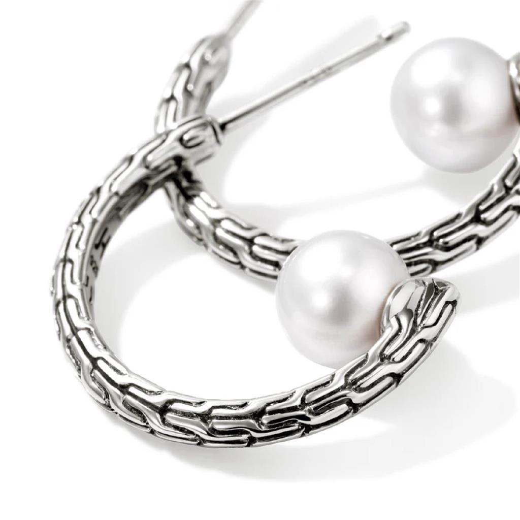 John Hardy Sterling Silver Freshwater Pearl Hoop Earrings EB987271