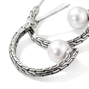 John Hardy Sterling Silver Freshwater Pearl Hoop Earrings EB987271