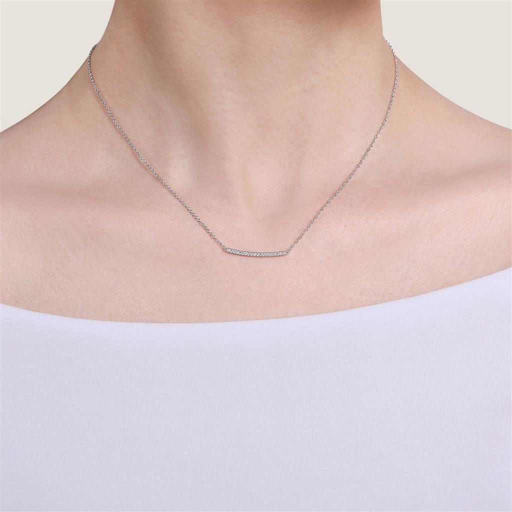 Gabriel & Co 14K White Gold Lusso Curved Diamond Bar Necklace NK5986W45JJ