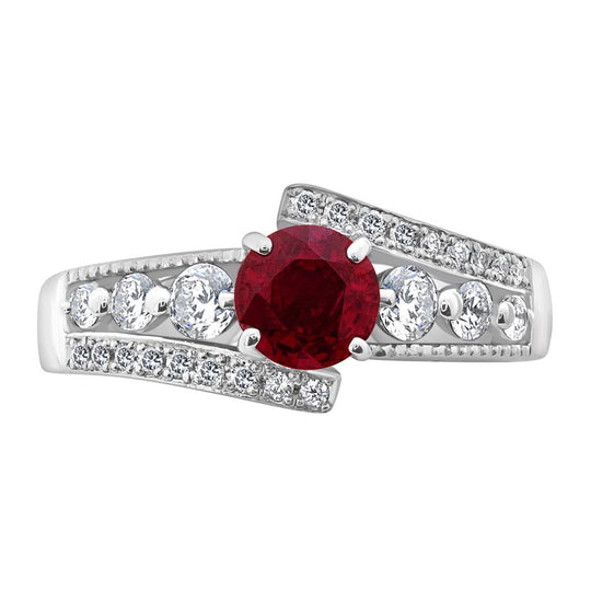 Platinum Ruby and Diamond Bypass Milgrain Ring RF106R