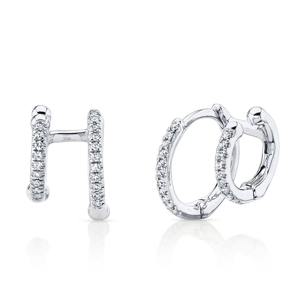 Shy Creation 14K White Gold Double Diamond Earrings SC55005960V2