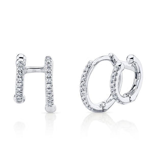 Shy Creation 14K White Gold Double Diamond Earrings SC55005960V2