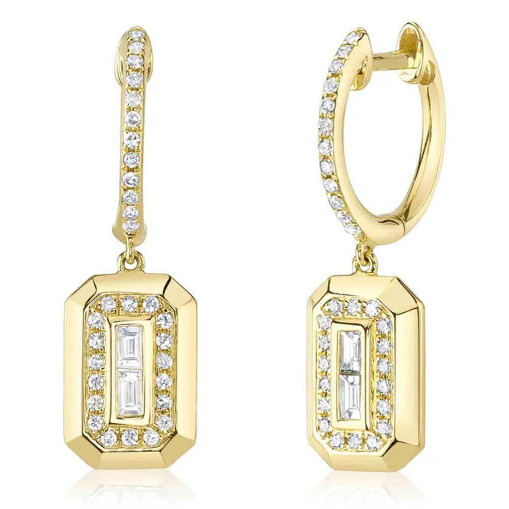 Shy Creation 14K Yellow Gold Diamond Baguette Dangle Earrings SC55026652RD
