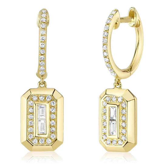 Shy Creation 14K Yellow Gold Diamond Baguette Dangle Earrings SC55026652RD