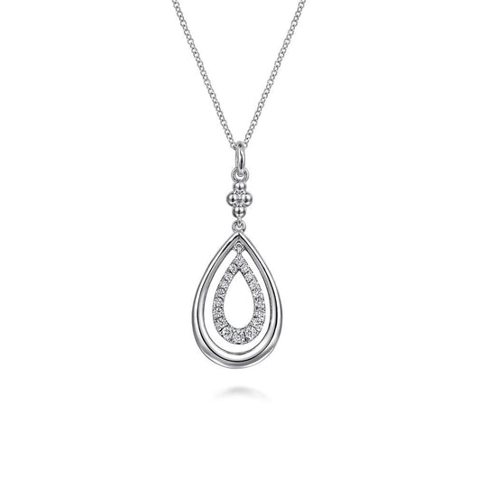 Gabriel & Co Sterling Silver White Sapphire Bujukan Teardrop Pendant Necklace NK7495SVJWS