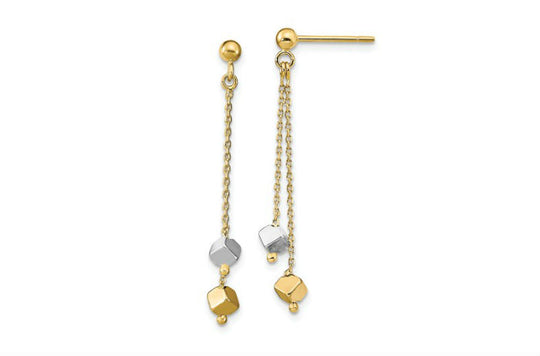 14K Yellow and White Gold Beaded Drop Earrings - LE2065