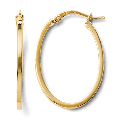 14K Yellow Gold Oval Hinged Hoop Earrings LE553