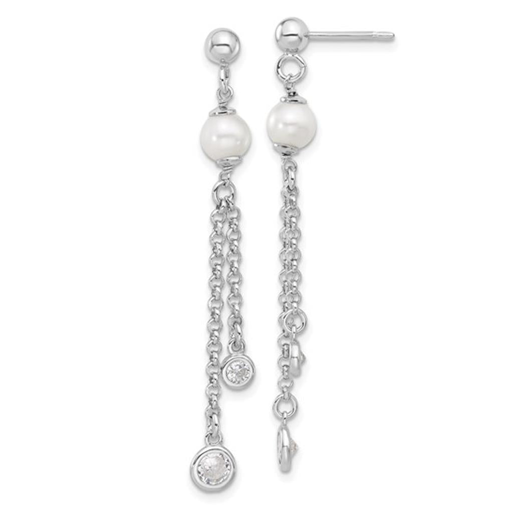 Sterling Silver CZ & Pearl Dangle Earrings QLE1431