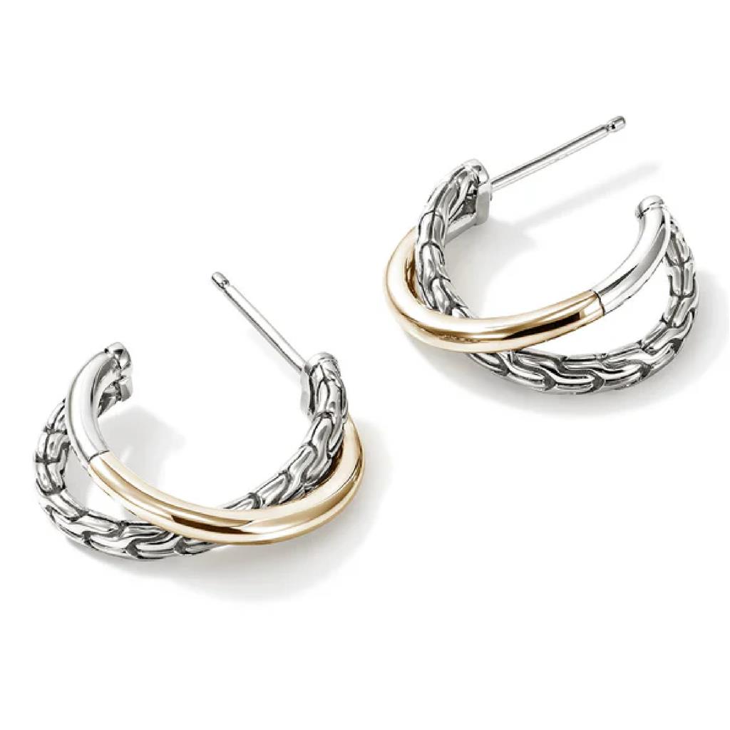 John Hardy 14KY/Sterling Silver Crossover Hoop Earrings EZZ98714