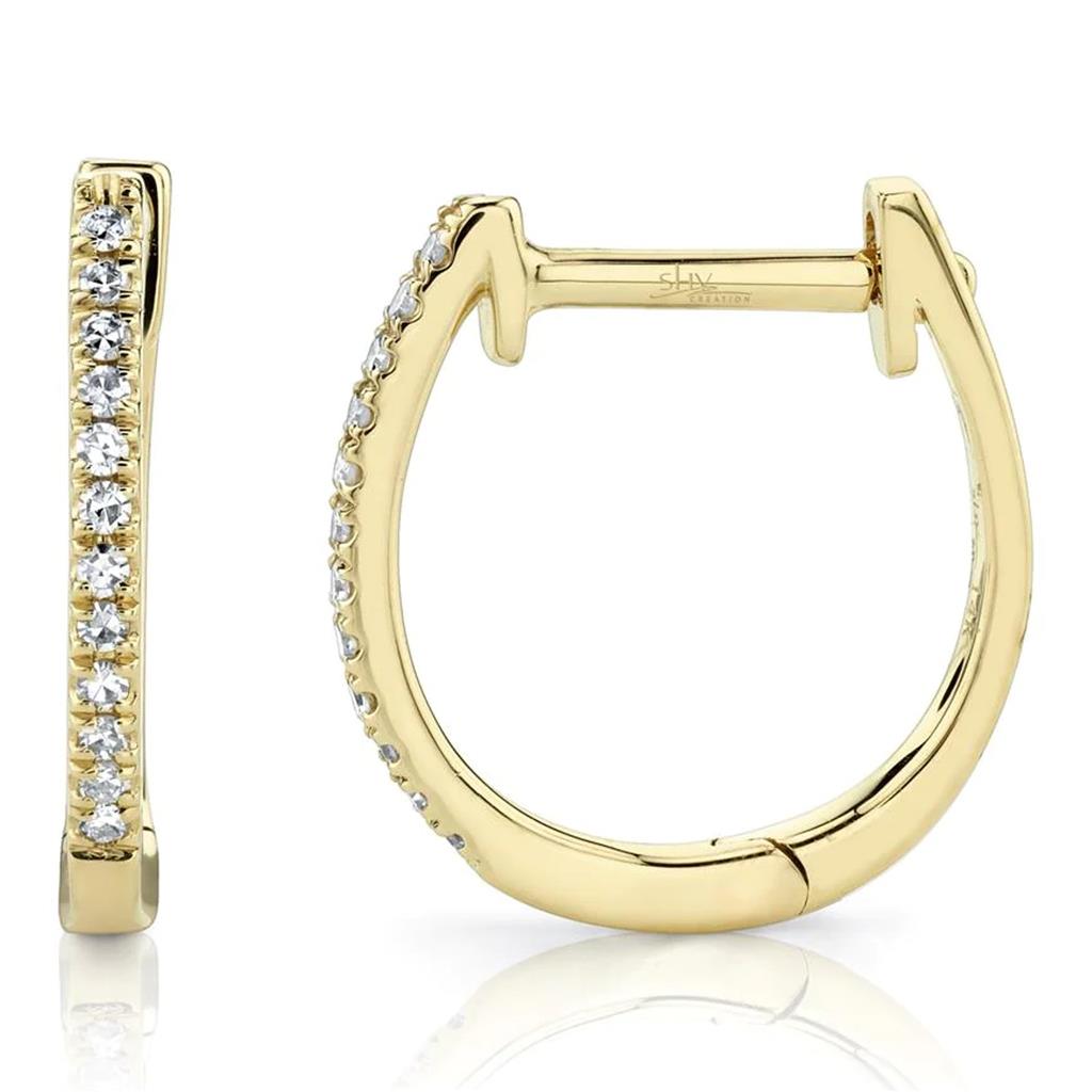 Shy Creation 14K Yellow Gold Diamond Huggie Hoop Earrings SC55001598